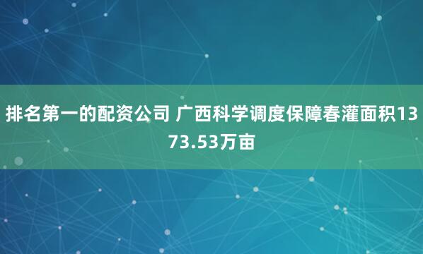 排名第一的配资公司 广西科学调度保障春灌面积1373.53万亩
